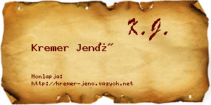Kremer Jenő névjegykártya